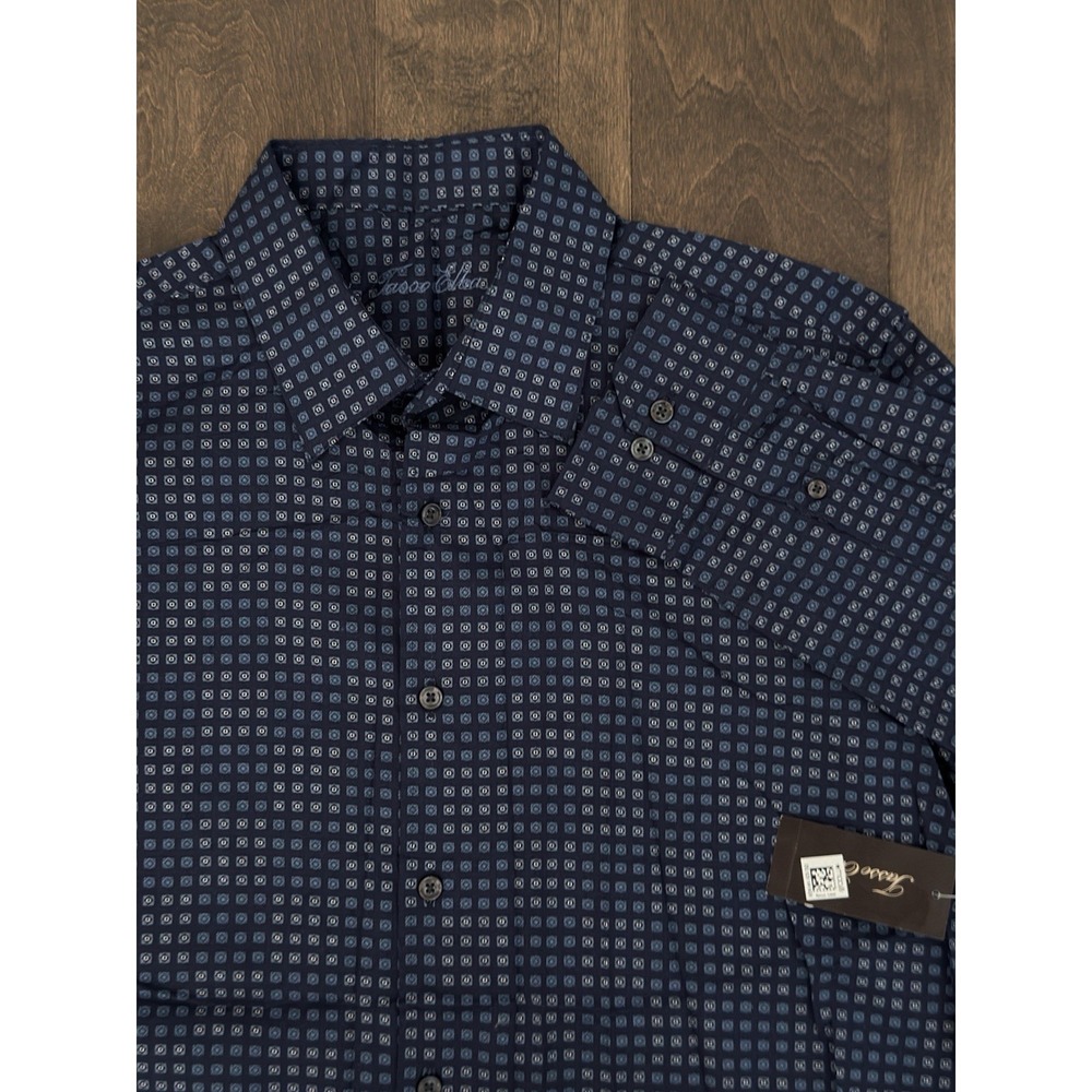 NWT Tasso Elba Mens Button Down Long Sleeve Blue Geometric Shirt Size Large